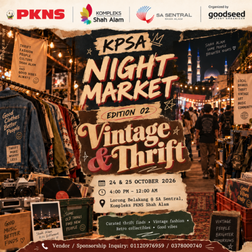 Discover KPSA Night Market Vintage & Thrift Edition on 24–25 October 2026 at Kompleks PKNS Shah Alam. Explore vintage fashion, thrift finds and retro collectibles!